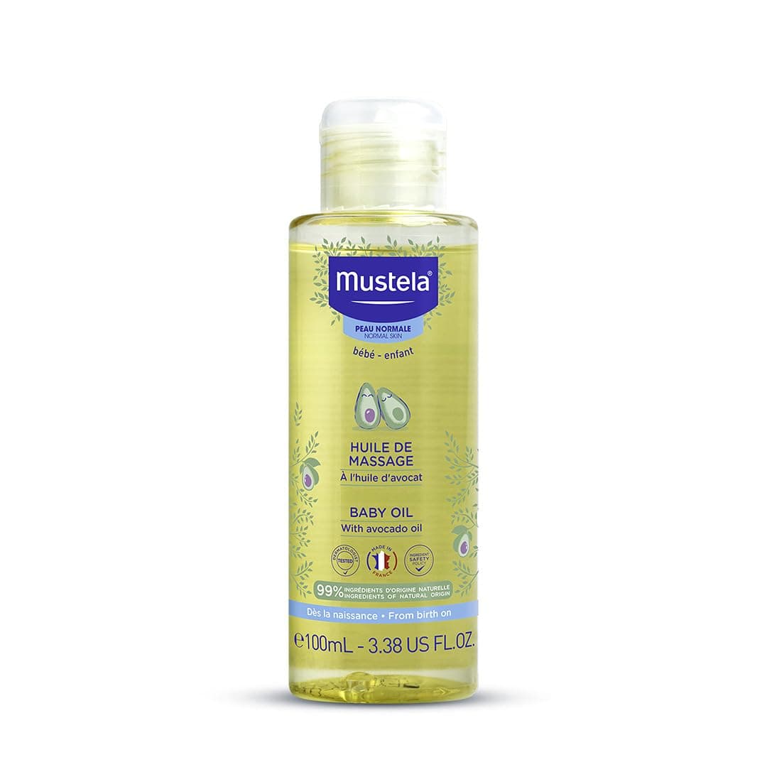 Mustela Baby Oil - Moisturizing Oil for Massage - with Natural Avocado, Pomegranate & Sunflower Oil - 3.38 fl. Oz