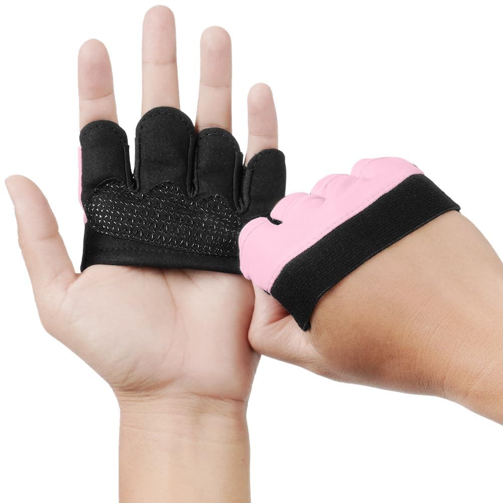 Fitness Gloves for Men and Women, Lightweight Breathable Four Finger Gloves, Palm Protection for Sports Training Workout Cycling, Portable Easy Clean, Pink
