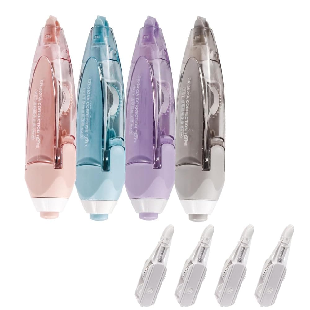 Refillable Retractable White Out Correction Tape Pen Shaped, Azonee Aesthetic Correction Tape with Replaceable & Retractable Features (4 Pcs), Portable Stationery Tool for Office & School Supplies