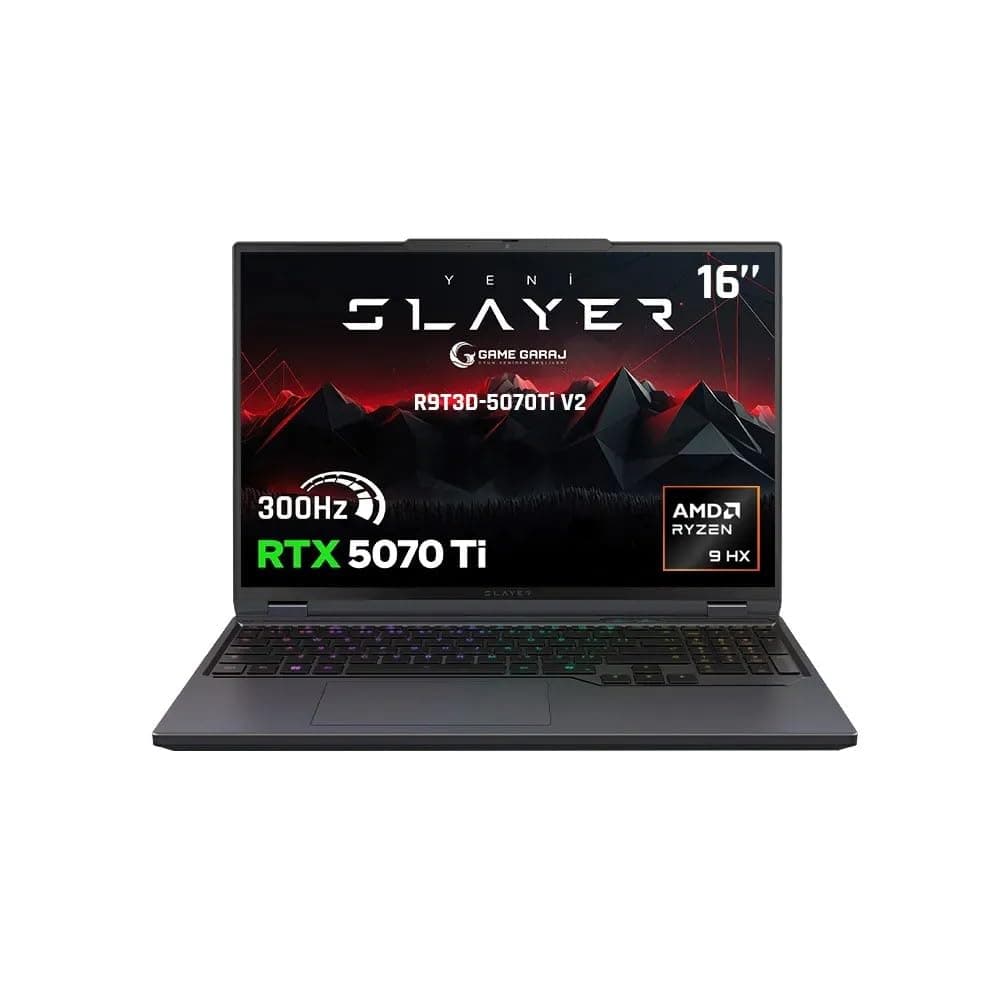 Game Garage Slayer R9T3D-5070Ti V2 C6 AMD Ryzen 9 9955HX3D 64GB RAM 2TB SSD RTX5070Ti 16" 300Hz QHD+ IPS FreeDOS Gaming Laptop