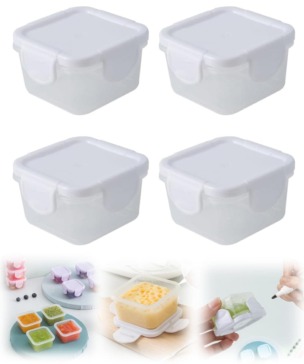 4Pcs Mini Fresh-Keeping Boxes Lidded Crisper Food Holder Fridge Food Container Food Grade Thickened Sealed Baby Food Box, Fruit Vegetables Storage Containers 4x5cm (White)
