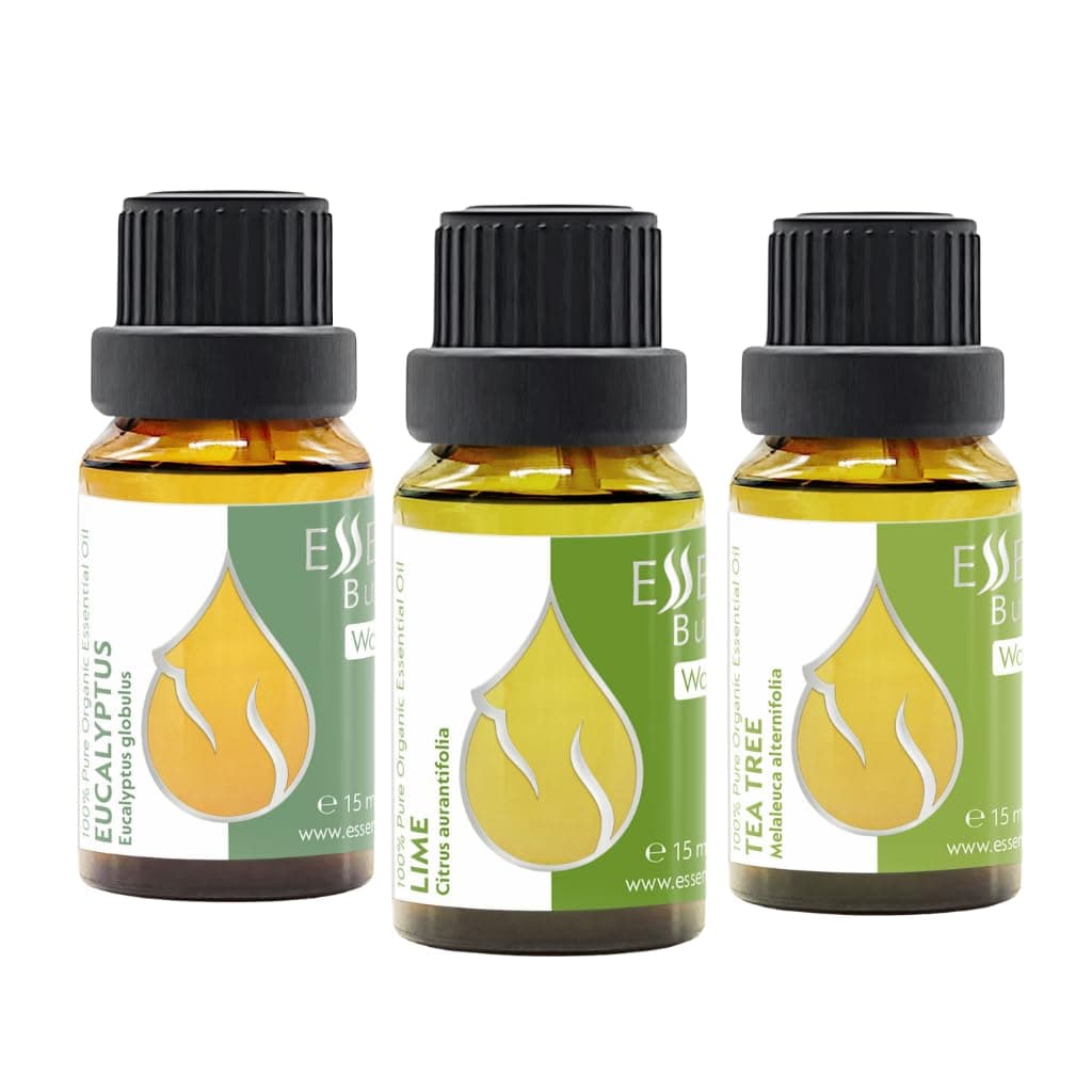 Set "Morning Energy" Organic Essential Oils | Lime + Tea tree + Eucalyptus | 100% Pure and Natural | Undiluted | Therapeutic Grade | Non-GMO | (3 pcs x 15 ml)