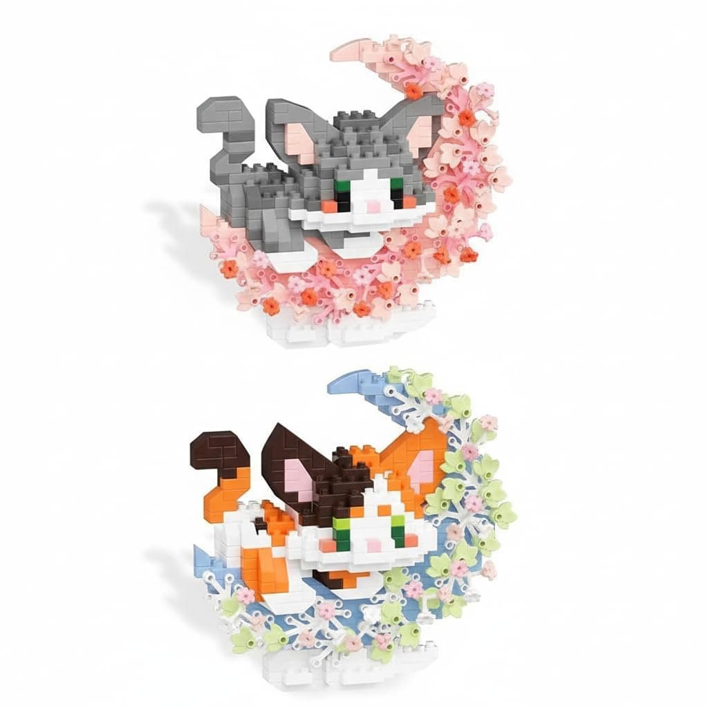 Cat Building Blocks Set, Mini Animal Bricks, DIY 3D Puzzle Construction Toys, Creative Model Kits Gift for Boys Girls Teens Adults Age 8 and Up, 2-Pack