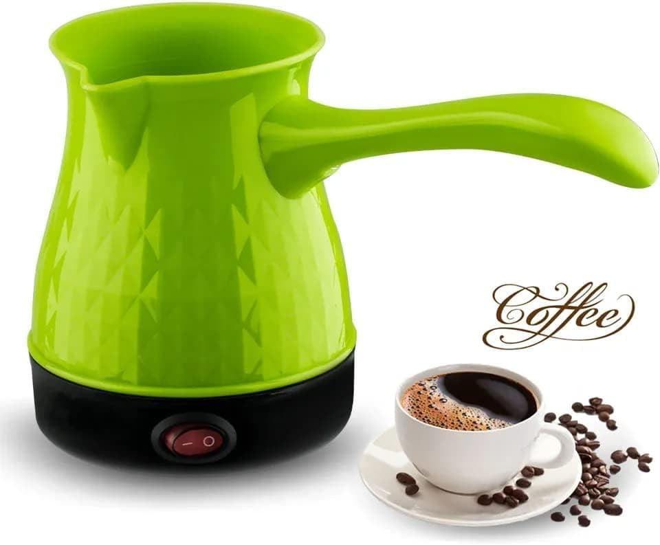 Electric Turkish Coffee Maker, 600ml Portable Electric Turkey Coffee Pot Stainless Steel Arabic Greek Turkish Coffee Maker, Anti Scald Tea Maker Kettle Coffee Machine (GREEN)