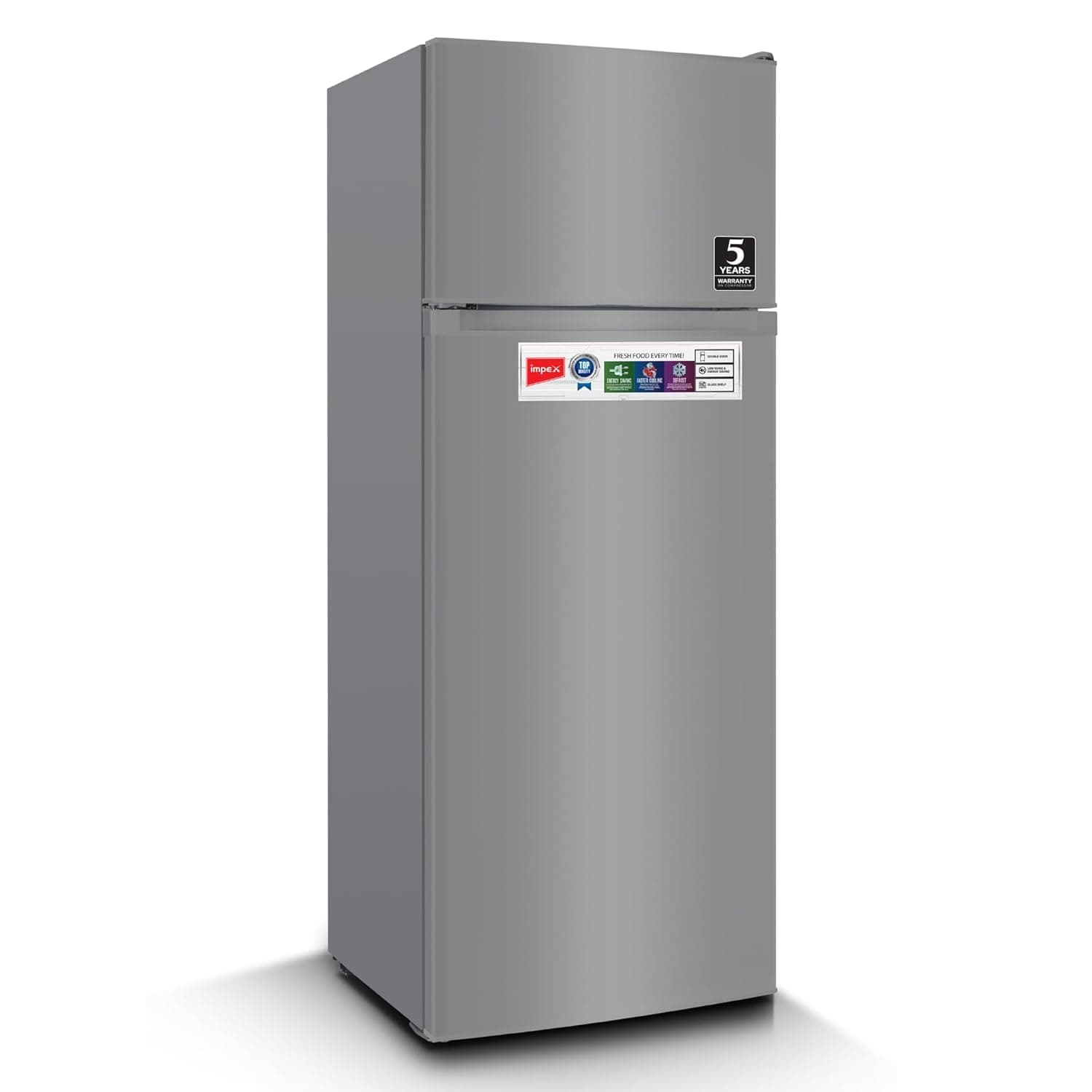 ثلاجة من إمبكس موديل IRF 220 بباب مزدوج، سعة 230 لتر، باللون الأبيض، تتميز بالتبريد السريع وتوفير الطاقة والتشغيل الصامت