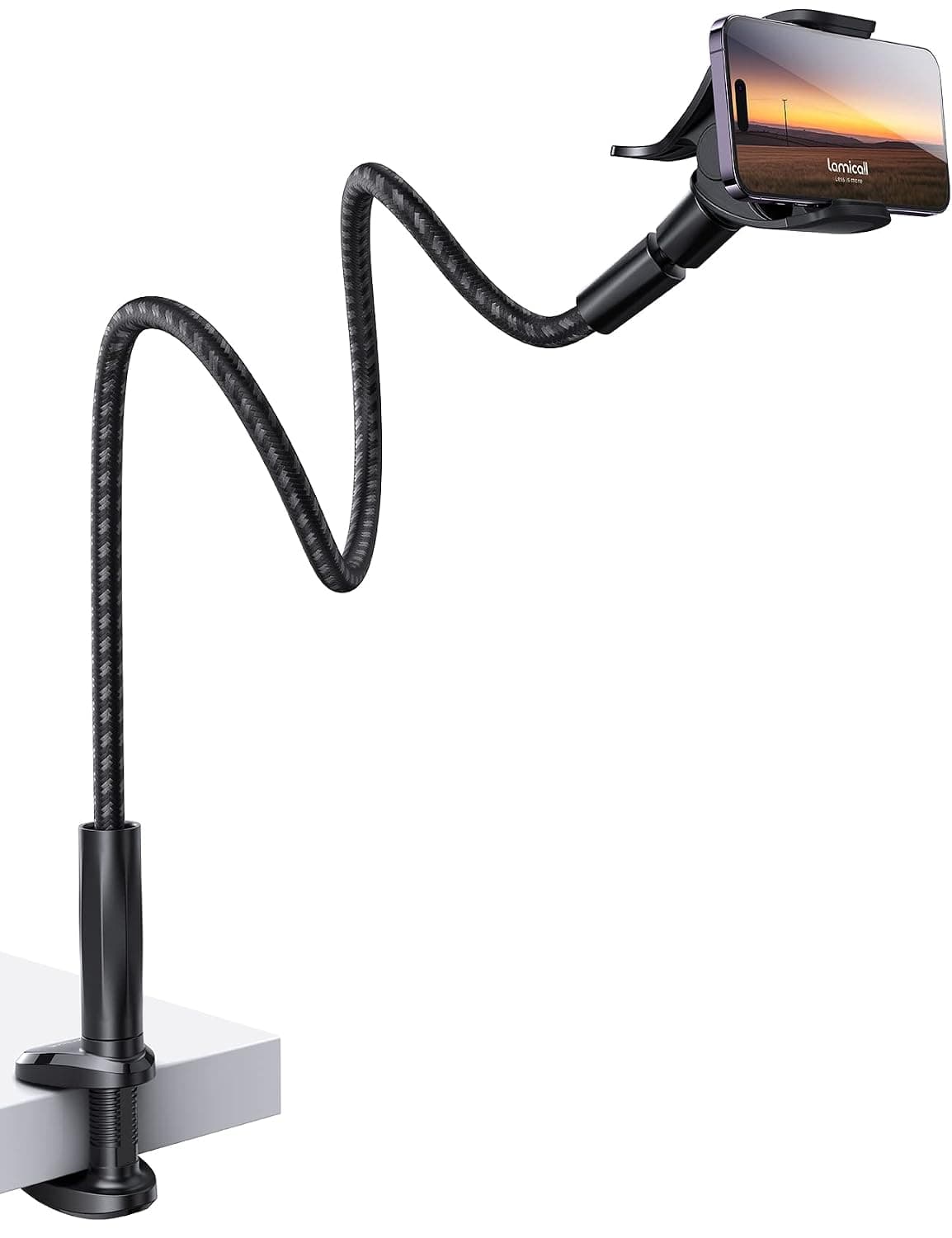 Lamicall Nylon Braided Gooseneck Phone Holder for Bed, 97cm Overall Length | 360° Rotating Phone Clamp, Aluminum Core Flexible Arm, Stable Hands-Free Viewing for Bed, Desk, Headboard, Fits 4-7" Phones