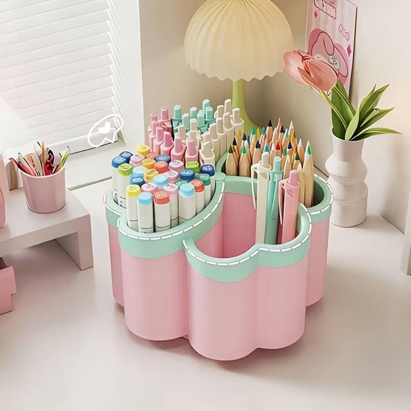 Desk Organizer with Pencil Holder, 360° Rotating, Large Capacity Pen Holder for Office and Home, Pink