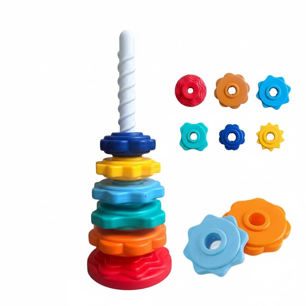 Premium Rainbow Spinning and Stacking Toy for Toddlers 1-3 Years, Strong ABS Plastic Educational Baby Toys, Fine Motor Skills Development, Fun Montessori Brain Development Toy for Kids