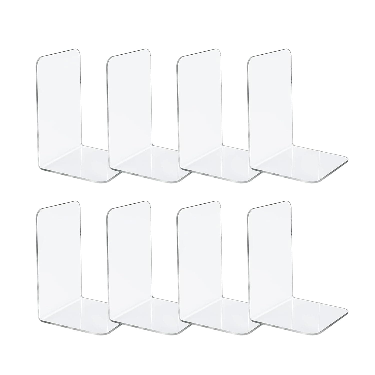 Transparent acrylic bookends, heavy-duty bookends for organizing bookshelves and keeping desks tidy; suitable for home and office decor (4 pairs/8 pieces)