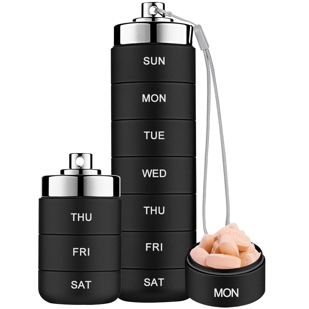 Mossime Metal Pill Organizer, Stackable Waterproof Weekly Travel Pill Box