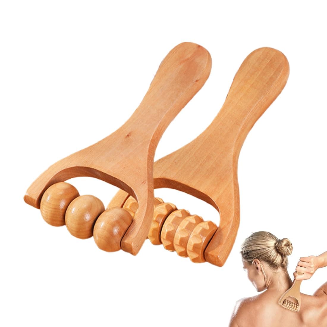 WUSJCOF Set of 2 Wooden Fascia Sticks, Massage Set, Premium Wooden Massage Roller for Muscle Relaxation (Whole Body Massage)