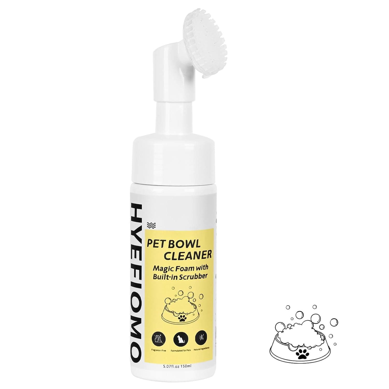 Pet Bowl Cleaner with Brush - Plant-Based Formulated for Dogs and Cats, Effectively Cleaning Ways for Pet Food or Water Bowl, Fragrance-Free