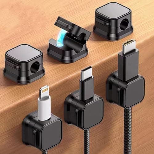 6 Pack Self Adhesive Cable Clips, No Drill Cord Organizer Cable Holder, Reusable Wire Management Clips for Charging Cables, Ethernet Cables, Home & Office Desk Wire Routing (Black)