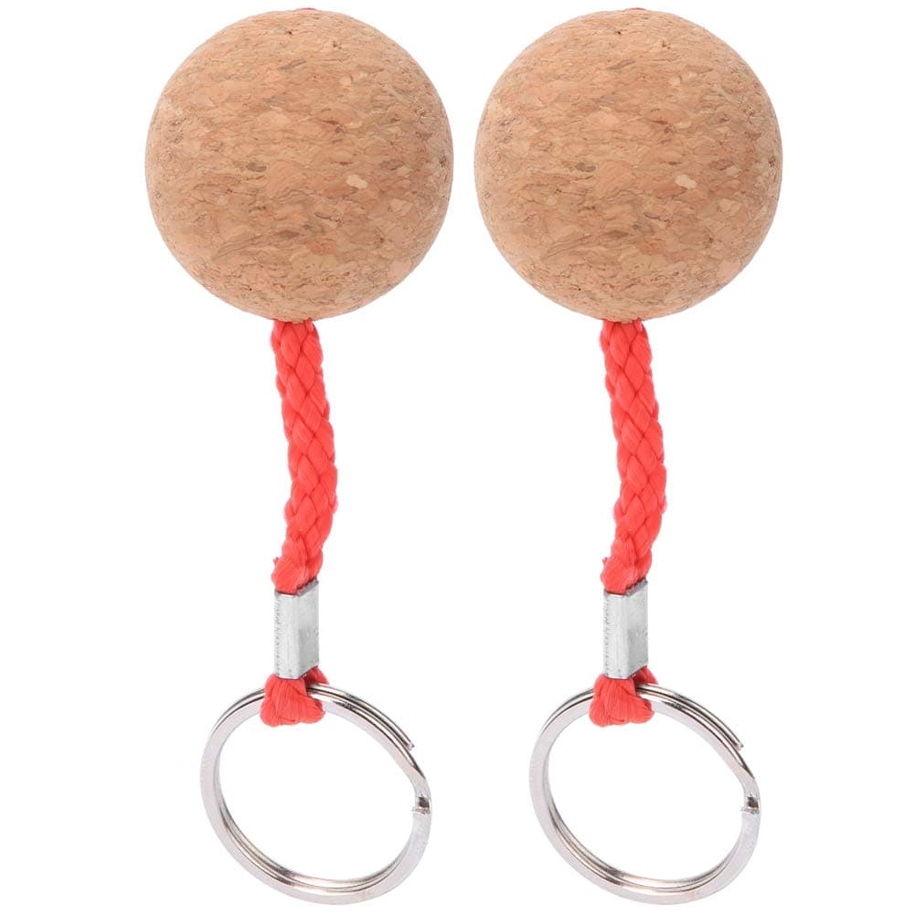 Alomejor Keyring, 2Pcs Wooden Ball Key Chain with Sturdy Stainless Steel Chain and Rope, for Kayaking Sailing Boating Fishing Water Sports