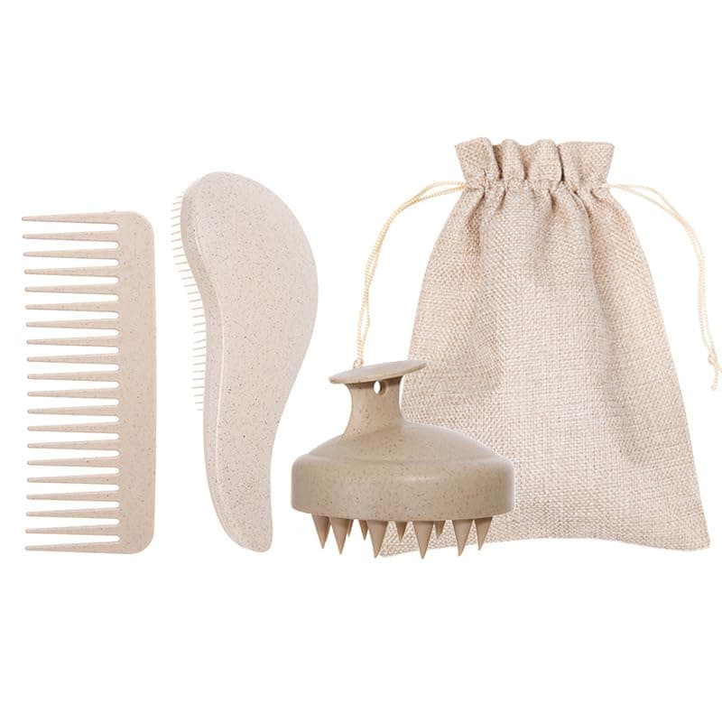 4-Piece Scalp Massager Shampoo Brush: Detangling Combs & Scalp Massagers, Head Relaxation and Promotion of Hair Growth, Shampoo Brush with Gift Bag (Beige)