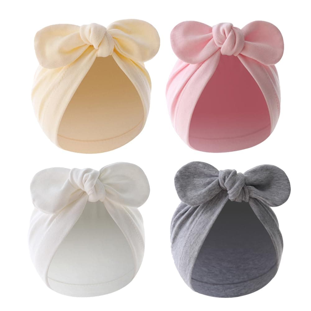 4PCS Newborn Baby Bow Knot Turban Hat Infant Toddler Hospital Hat Cotton Head Wrap Beanie Cap