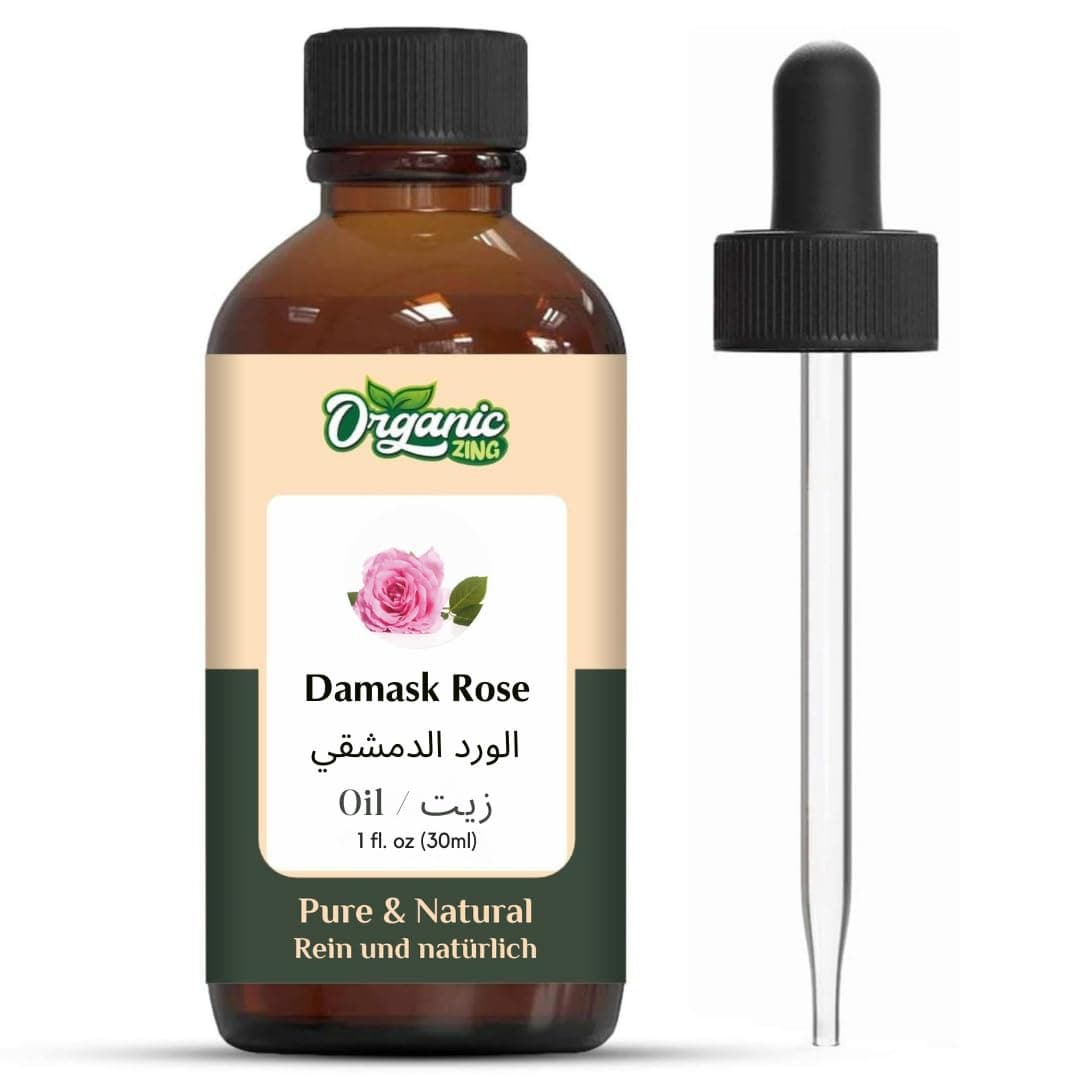 Organic Zing Damask Rose (Rosa × damascena) Oil | Pure & Natural Essential Oil for Skincare, Hair Care, Aroma and Diffusers- 30ml/1.01fl oz