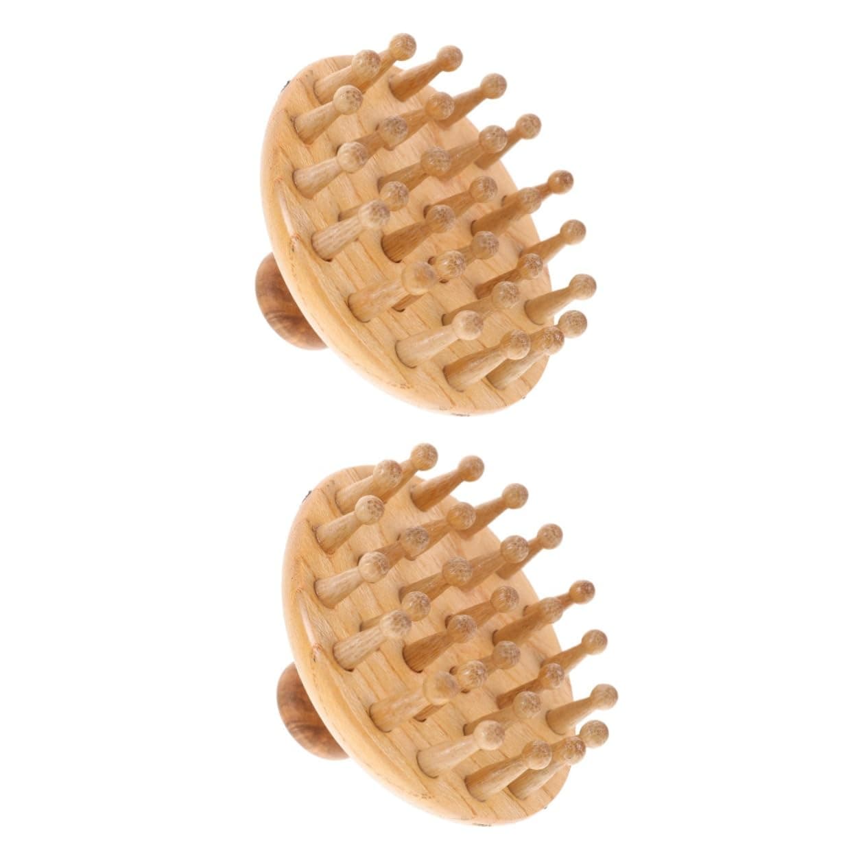 Healeved 2pcs Wooden Scalp Massaging Comb Ergonomic Wide Tooth Comb for Hair Relaxation Natural for Scalp and Temple Massage for Occasion