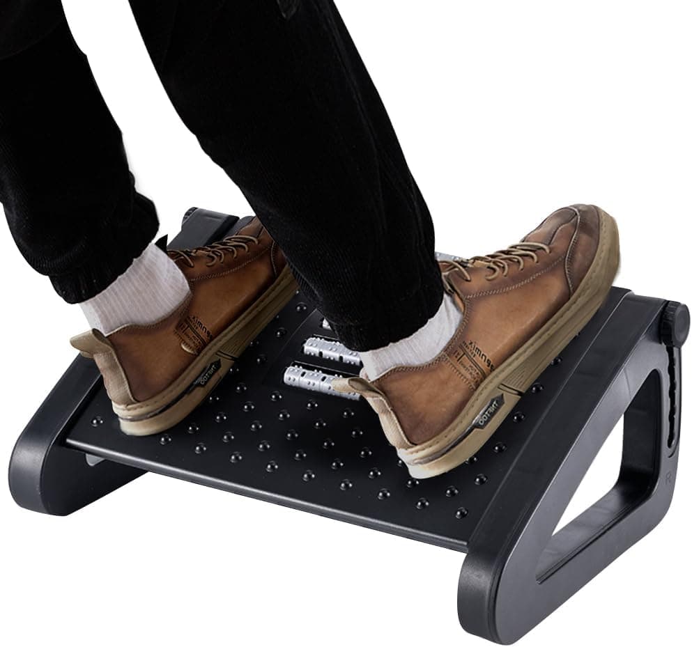 Foot Rest, Heights Adjustable Foot Rest for Under Desk at Work, Ergonomic Foot Stool for Under Office Desk. Under Desk Footrest with Foot Massage Roller, Foot Stools For Under Office Desk