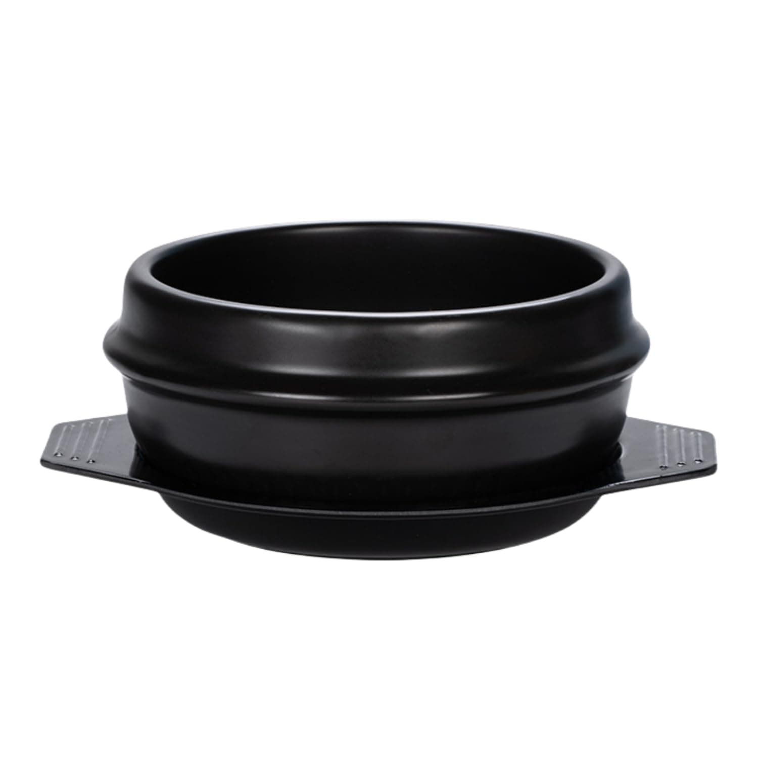 XICHENGSHIDAI Korean Stone Bowl, Dolsot with Tray, 37 Oz, Black | Heat-retaining bowl with tray for bibimbap, soup, stew and ramen; suitable for gas stovetops and ovens, not induction.