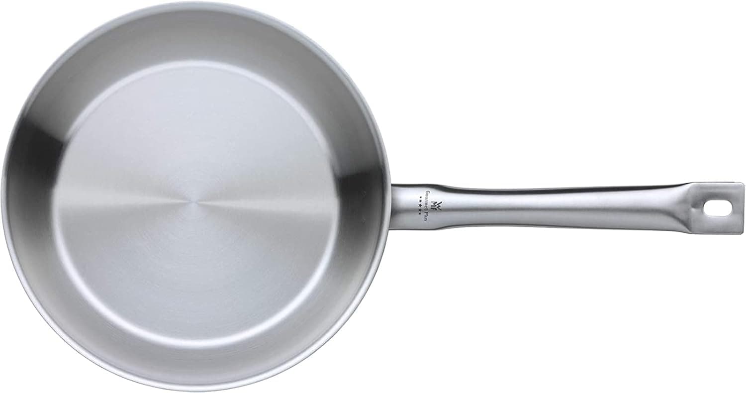 WMF Gourmet Plus Frying Pan 24 cm Induction, Stainless Steel Pan Uncoated, Matted, Oven-Safe up to 250 Degrees, Suitable for All Stove Types, Energy-Saving Due to Long Heat Retention