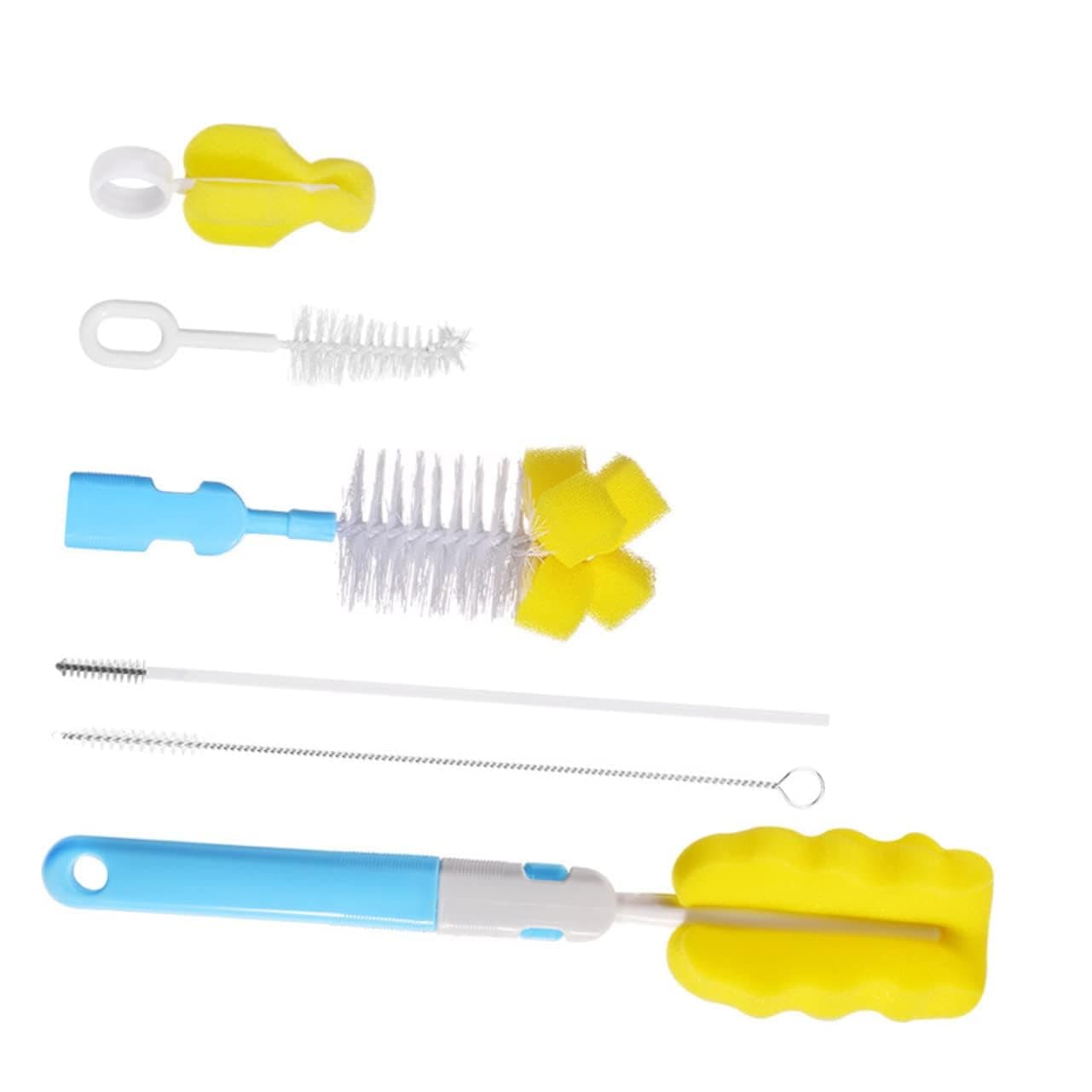 6pcs Baby Bottle and Nipple Cleaning Brush Set, Nylon Scrubber Kit for Water Bottles, Milk Jugs, Pacifiers, and More, Blue Kitchen Accessories for Effective Cleaning