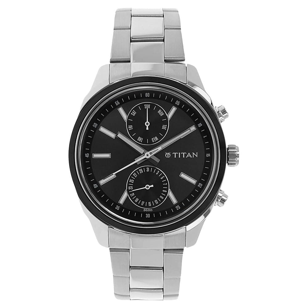 Titan Men's 'Neo' Fashion/Casual/Business/Luxury Mineral Quartz Dial -Leather/Brass and Silver Toned Strap