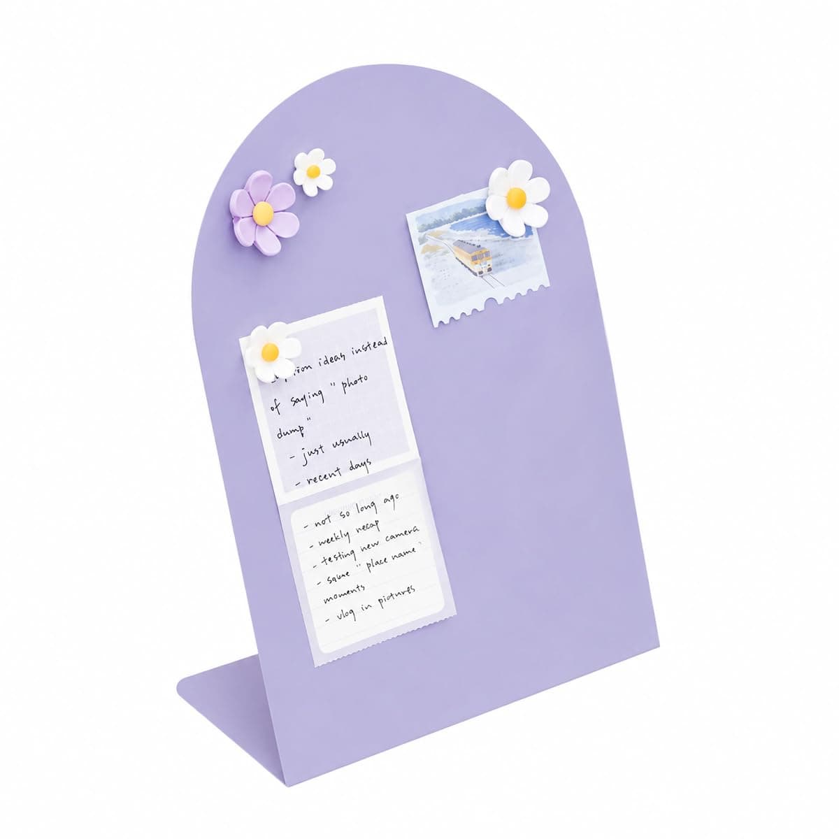 HASTHIP® Desk Message Board, Metal Bulletin/Memo Board with Pen Holder and Flower Pins with Stand, Souvenir/Photo Display Board for Home, Office, Dormitory, Apartment, 8 * 11Inch-Purple
