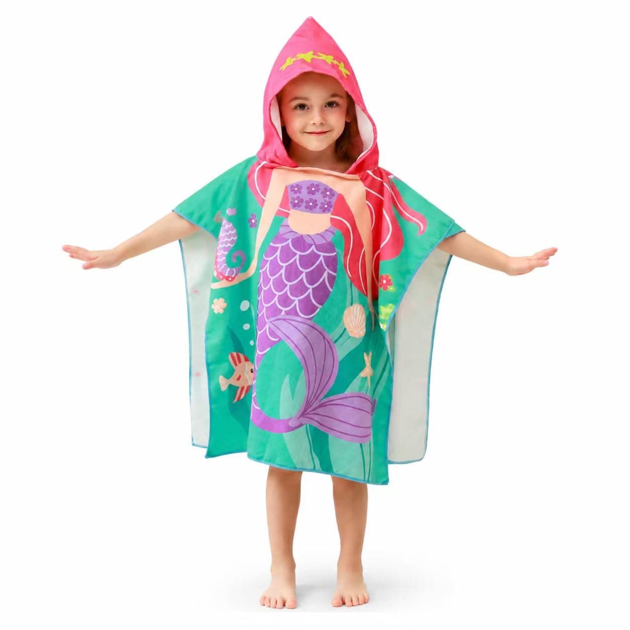 Baby Bath Towel Beach Towel, Kids Hooded Beach Towel for Boys Girls Softest Hooded Bath Towel Wrap Pool Beach Towel for Babie, Toddler Bathrobe for Kids 3-7 Years. (Mermaid)
