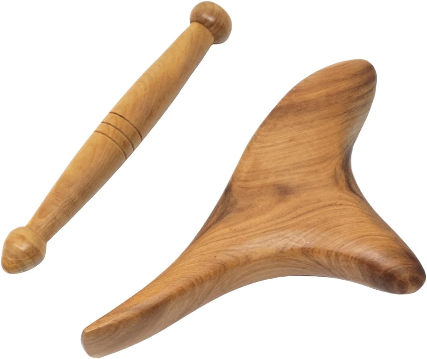 2PCS Wooden Gua Sha Massage Tools, Camphor Wood Reflexology Scraping Boards, Triangle Body Massager for Face, Neck, Back, Shoulder, Waist, Calf, Foot Massage, Sandalwood Wood Therapy Tool