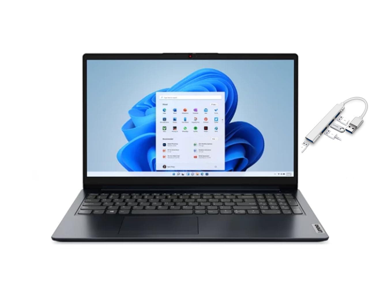 Lenovo Ideapad 1 15.6" FHD Laptop | AMD R3 7320U(Beat i5-1035G1) | 8GB RAM DDR5 | 512GB SSD | Intergrated Graphics | HDMI | Windows 11 Home | Bundle with USB 3.0 Hub