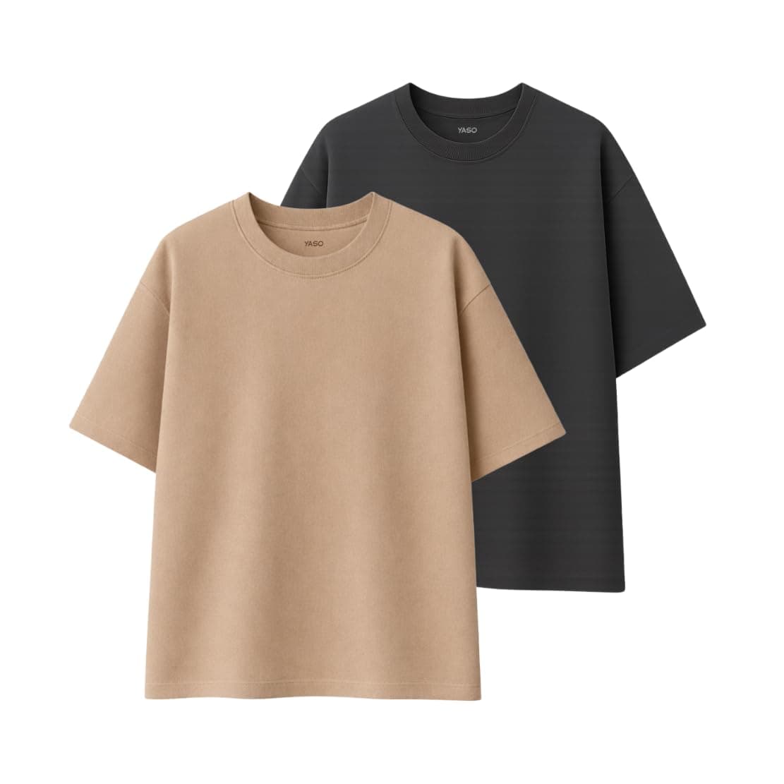 YASO Men's Urban Oversized T-Shirt, 100% Cotton, Stylish Loose Fit Drop Shoulder Casual Tee (Pack of 2)