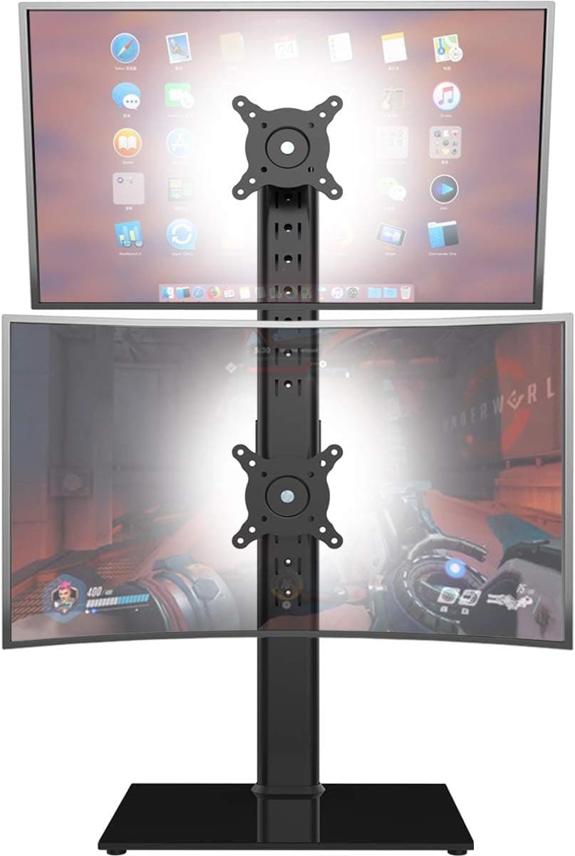 Dual Monitor Stand - Vertical Stack Screen Free-Standing Monitor Riser Fits Two 13 to 34 Inch Screen with Swivel, Tilt, Height Adjustable, Holds One (1) Screen up to 20kg HT05B-002