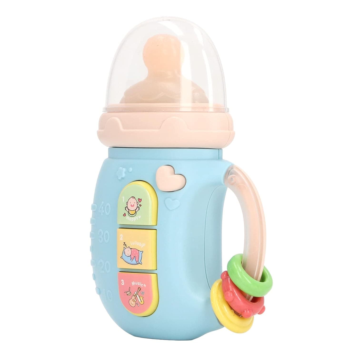 POENVFPO Silicone Baby Teether, Soft Milk Bottle Rattle Toy with LED Lights and Music for Infants Over 18 Months