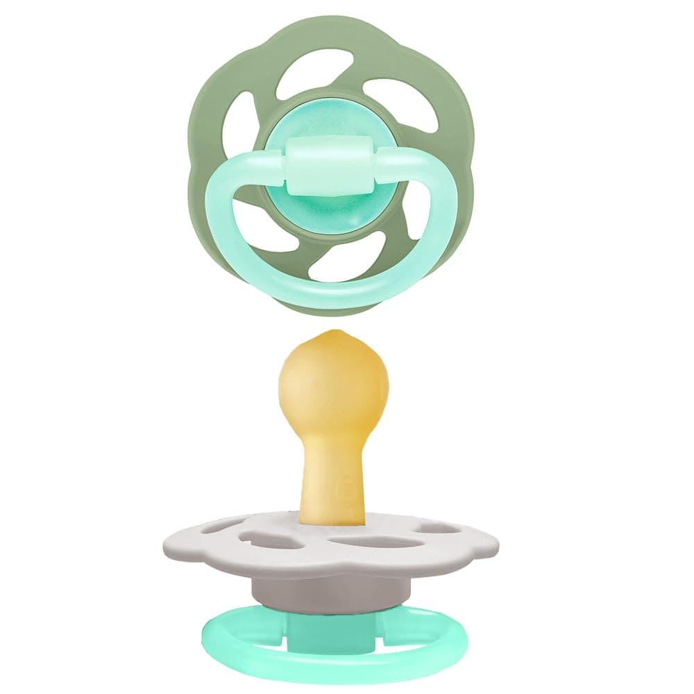 Nip Cherry Air Night Soother,Glow in the Dark Pacifier,6M+,2pc,100% Natural Latex Round Teat,Orthodontic Baby Pacifier,BPAFree,Made in Germany,Grey & Green Ideal for Newborns & Breastfed Babies,Unisex