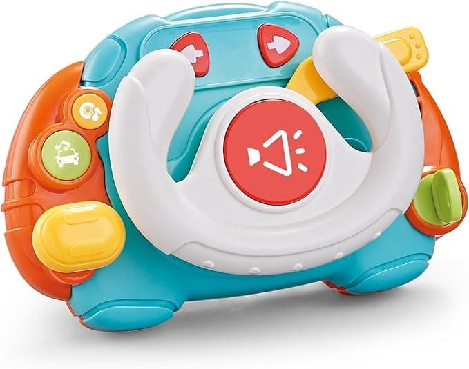 ALBADER Baby Steering Wheel Toy for Toddlers, Interactive Driving Toy with Lights and Sound Effects, Music and Horn Buttons, Sensory Learning Toy, Safe Plastic, Lightweight and Portable for Kids