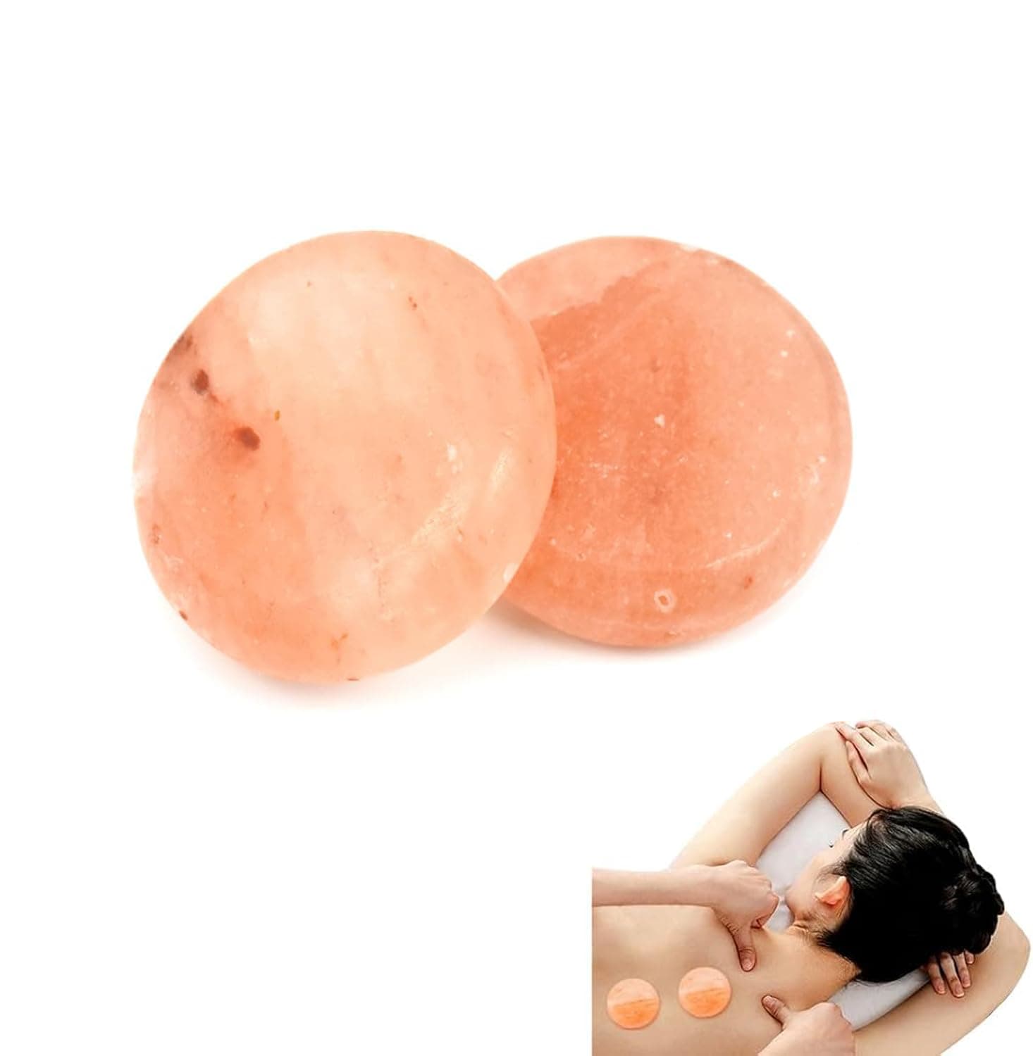 Himalayan Salt Hot Massage Stones Set, 2 Pcs Natural Warm and Cold Therapy Rocks Kit for Facial, Body, and SPA Relaxation, Hand-Carved Heating Stones for Deep Muscle Relief and Skin Care