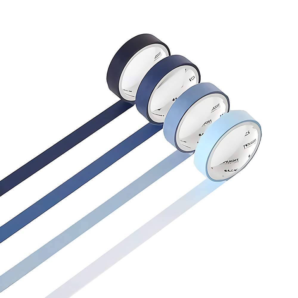 Set of 4 Natural Color Washi Masking Tape, Sticky Paper Tape for DIY, Decorative Craft, Gift Wrapping, Scrapbook (Blue)