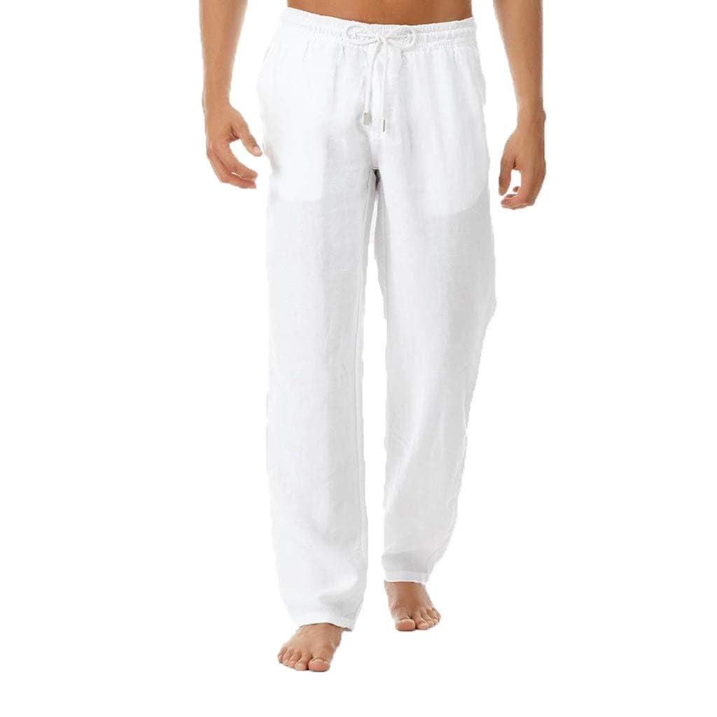 Men's Summer Loose Simple Long Pants Solid And Fashionable Pure Cotton And Linen Trousers