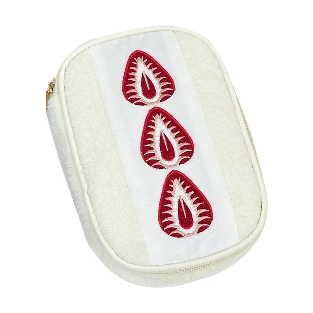 Strawberry Sandwich Cosmetic Bag 7x5x2in – Plush Embroidered Pencil Case for Makeup&Stationery,Multi-functional Storage Pouch