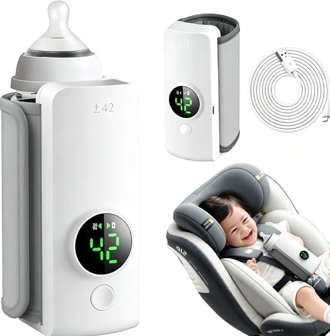Portable Bottle Warmer for Travel,Milk Warming with 3000mAh*2 Battery Powered,USB Fast Charging,Temperature Digital Display,Constant Temperature, Comfortable Feeding Bottle Warmer on The Go