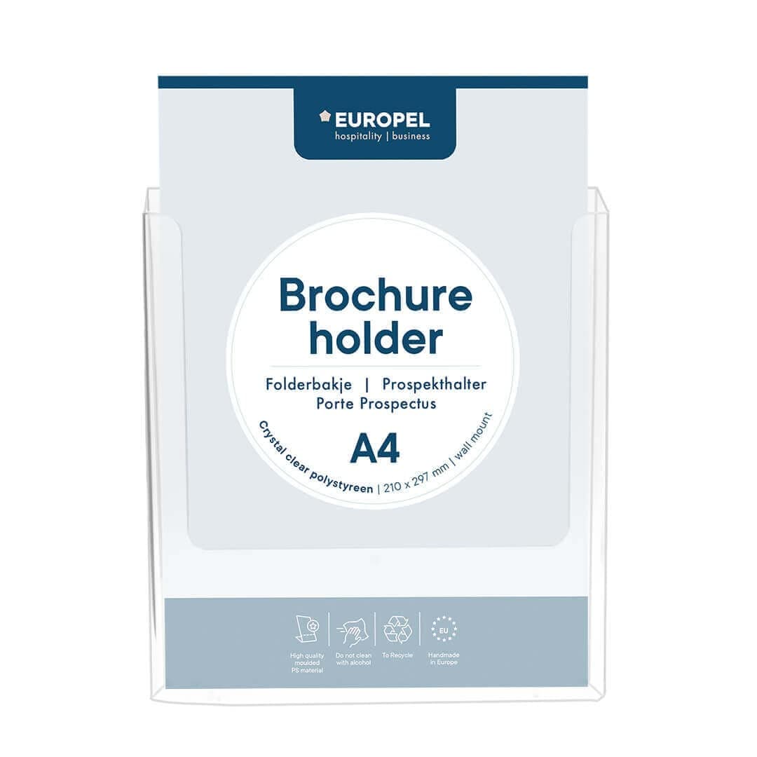 EUROPEL Wall Mounted Brochure Holder Budget, for A4 Size, Crystal Clear Acrylic Literature Stand & Dispenser, Booklet, Flyer & Menu Display & Dispenser for Office, Restaurants & Reception, Portrait