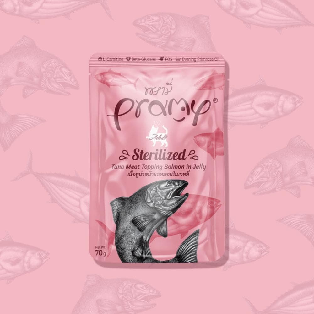 Sterilized Cat Wet Food with Tuna Topping Salmon in Jelly for Adults- 12 Pouches*70g