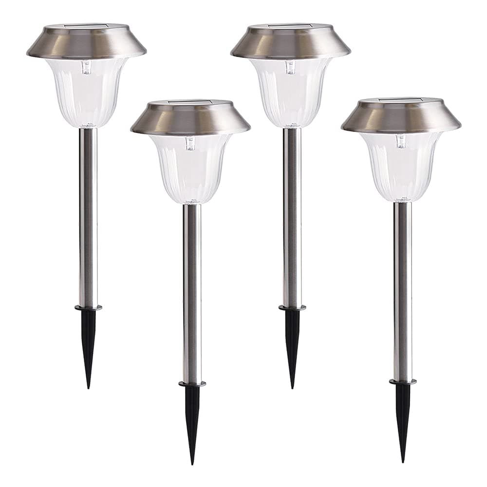 Fawoonu 4 Pack Solar Garden Lights Outdoor Stainless Steel Warm White LED Pathway Lamp Garden Decoration Landscape Lighting for Patio, Lawn, Yard Walkway