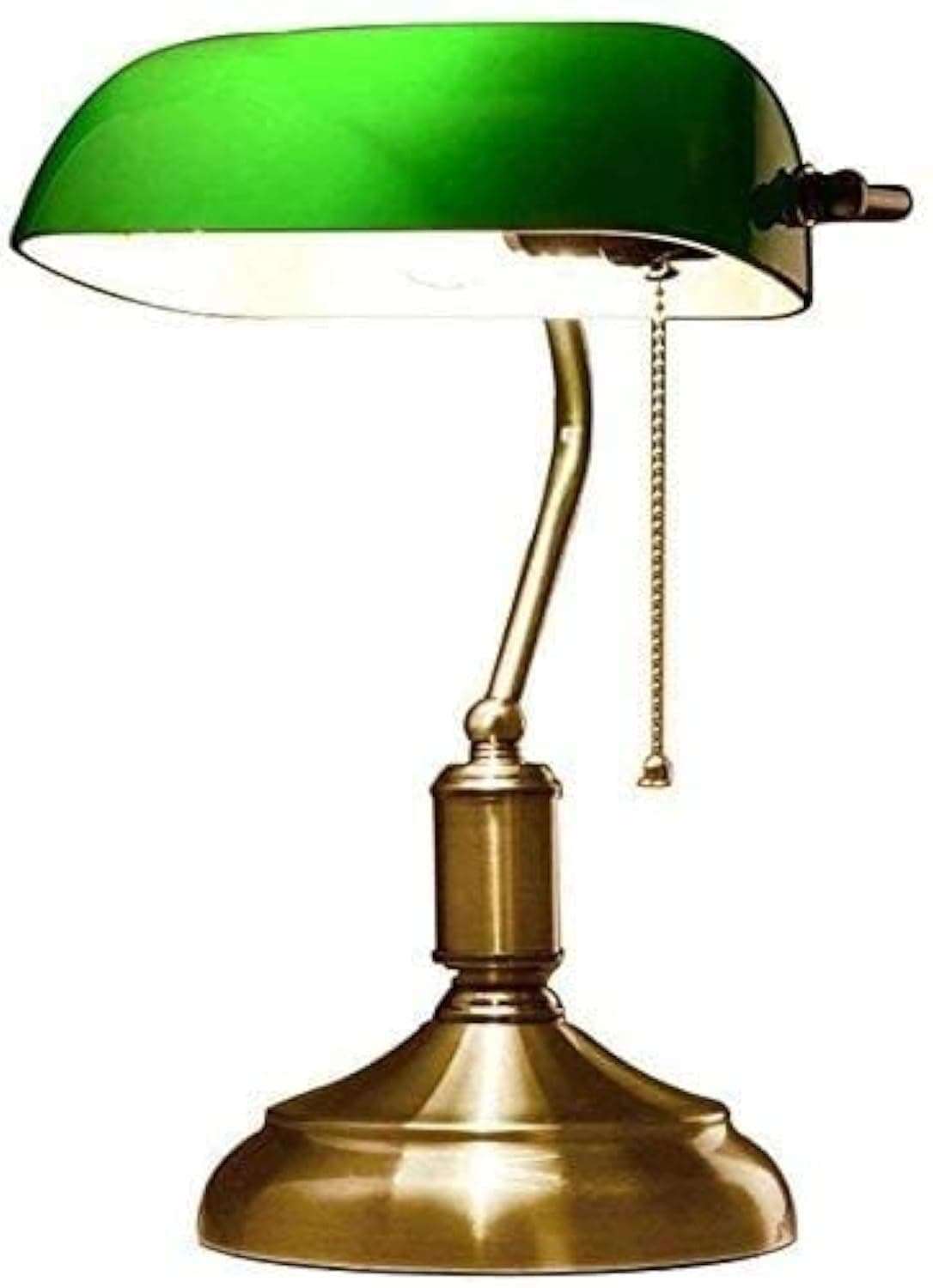 TEBUTI Vintage Table Lamp with Pull Switch, Rotatable Glass Shade, Bronze Base, Green Glass, 23*19cm, 38.5cm Tall