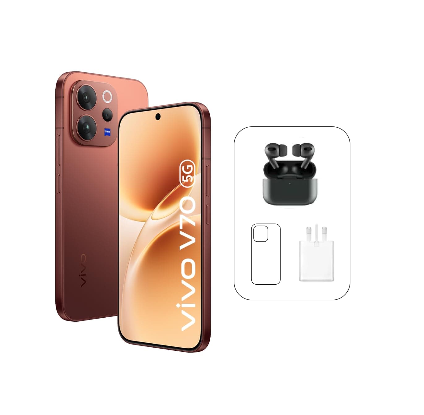 Vivo V70 5G - Brown 8+256GB | 50MP ZEISS Camera | 1.5K 120Hz AMOLED Display | 6500mAh | IP69, 4Y Battery | 455 Days Screen Replace,24 Months Warranty – Middle East Version