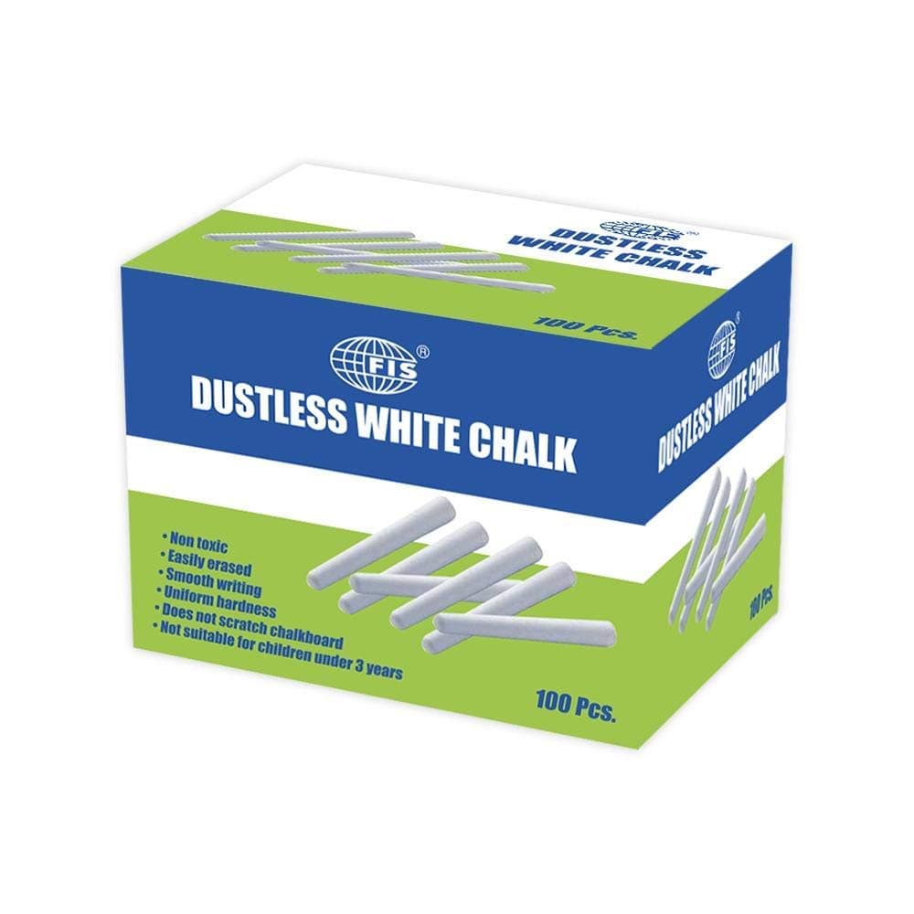 Fis Dustless White Chalks, Box Of 100 Pieces