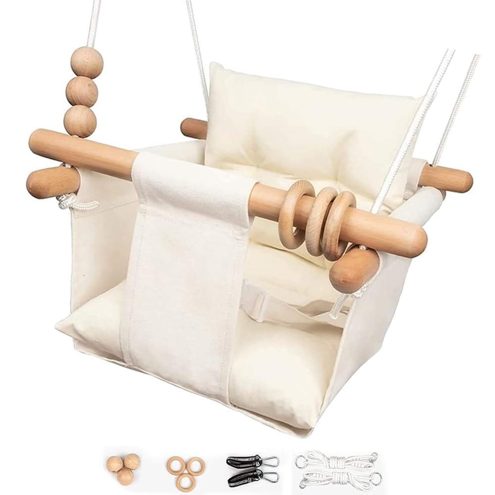 Baby Swing Outdoor Indoor Toddler Swing Seat with Safety Belt, Canvas Hanging Swings Outside Tree Swing Great Gift for Baby Boys Girls Kids Lovers