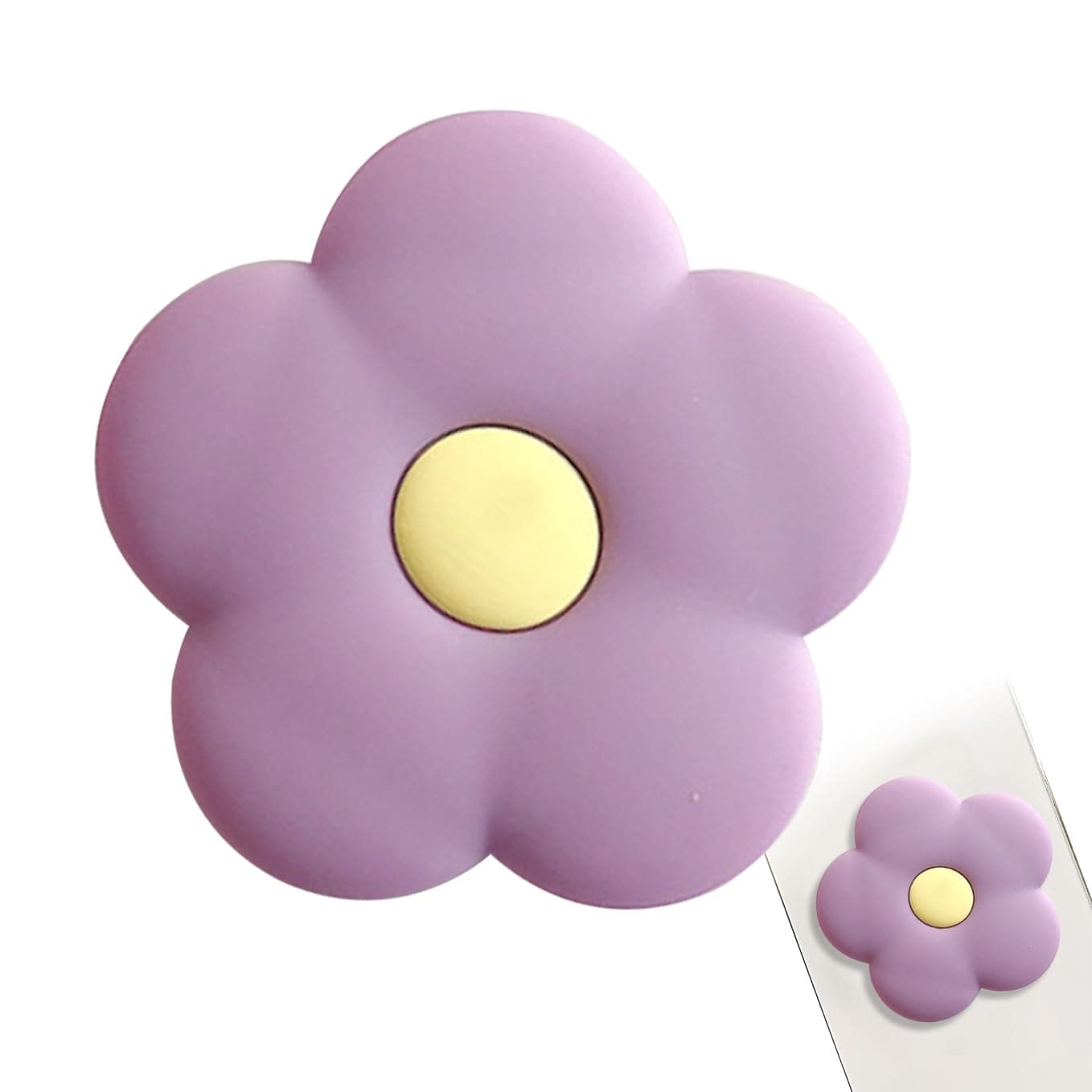 حامل موبايل بتصميم زهرة الاقحوان اللطيفة قابل للطي والتوسيع ومتعدد الوظائف للموبايلات، حامل حلقي للموبايل بتصميم زهرة لطيفة، حامل موبايل سيليكون (ارجواني)