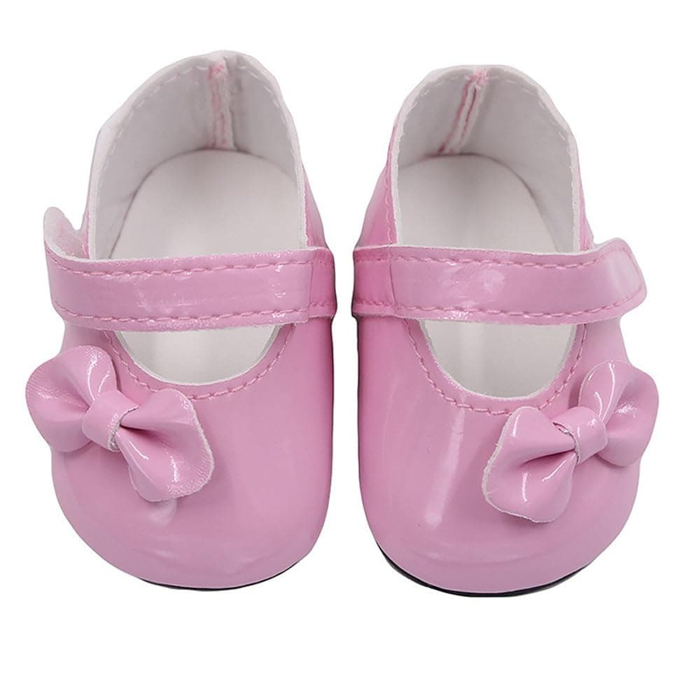 Leather Shoes for 18" Doll with Bow, American Doll Costume Accessories (Pink)